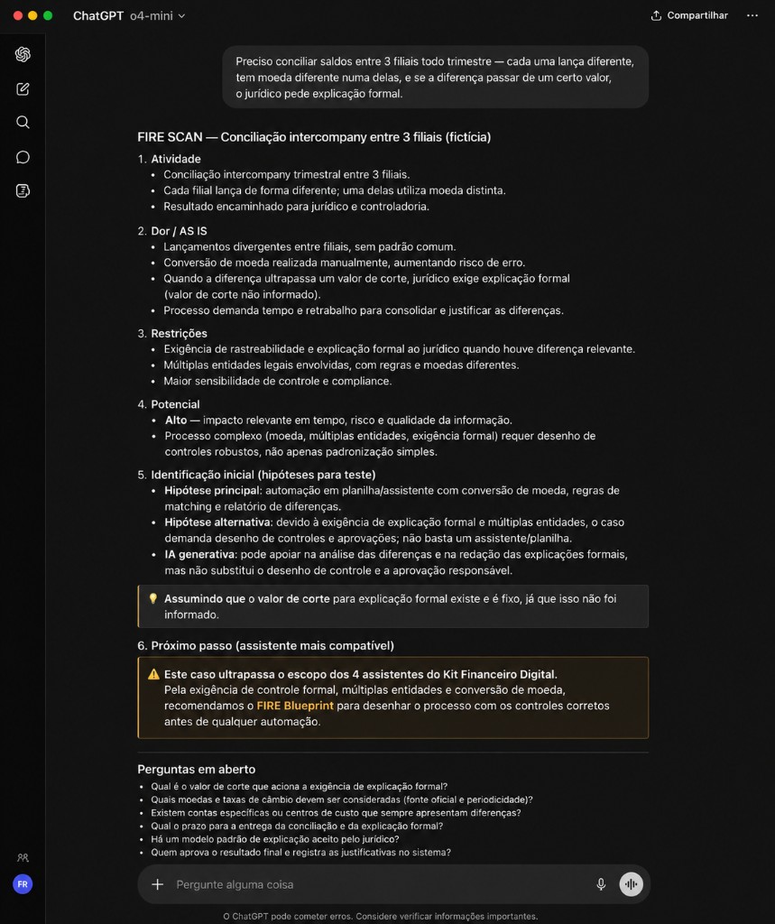 FIRE Scan analisando conciliação intercompany entre três filiais